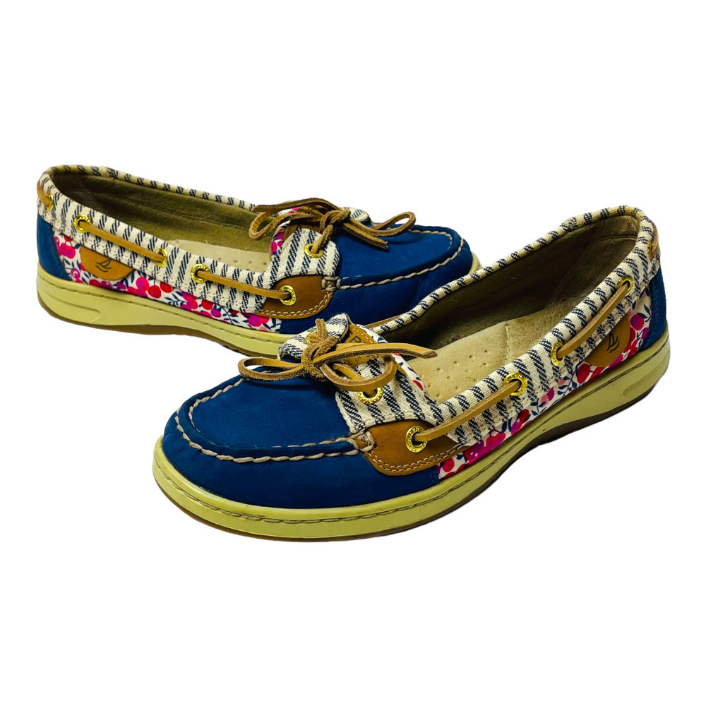 Sperry Navy Blue and Roses Top Sider Boat Shoe Women’s Size 7.5